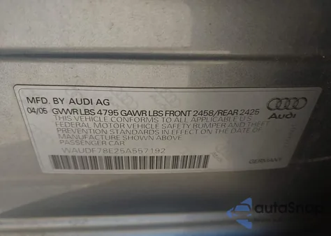 2005 Audi A4 2.0T from USA, damaged, VIN WAUDF78E25A557192